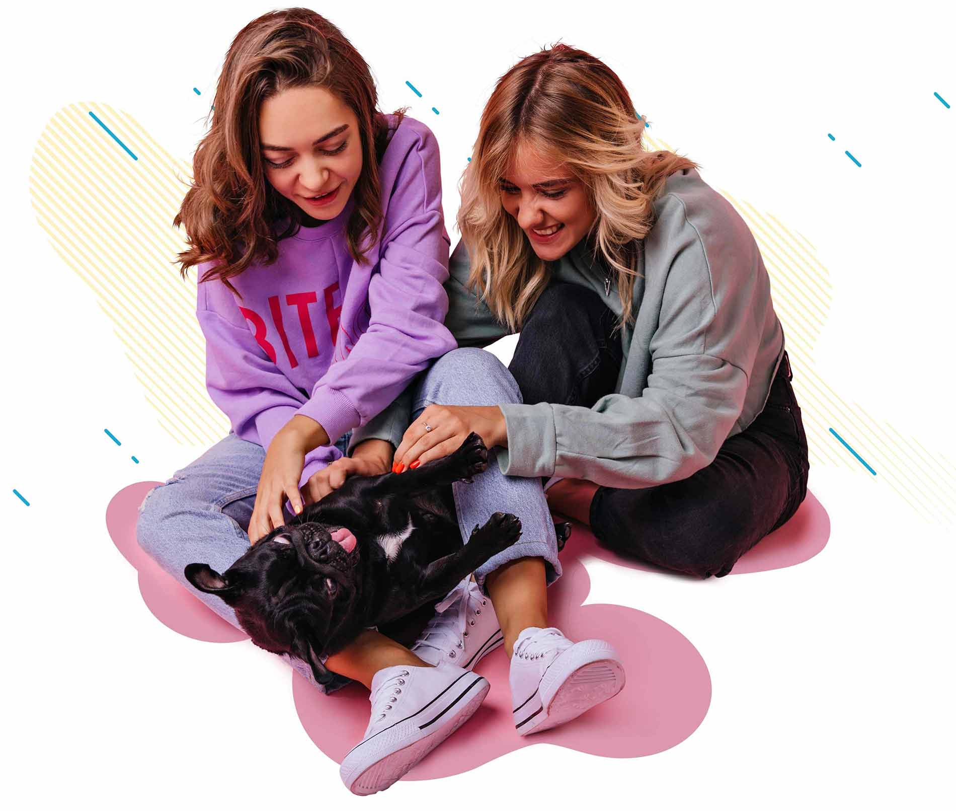 Two Girls Playing with a Dog Two Girls Playing with a Dog